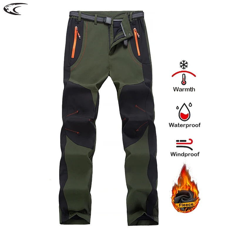Thick Warm Fleece Hiking Pants Men Winter Waterproof Windproof Outdoor Soft Shell Rain Trousers Trekking Camping Ski Pants