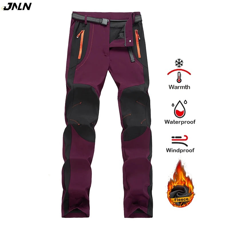 Women Winter Fleece Pants Warm Waterproof Hiking Pants Outdoor Camping Climbing Skiing Soft Shell Windproof Rain Trousers